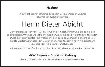 Anzeige von Dieter Abicht von MGO