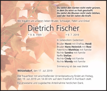 Anzeige von Dietrich Fischer von MGO