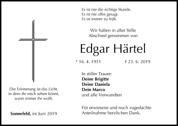 Anzeige von Edgar Härtel von MGO