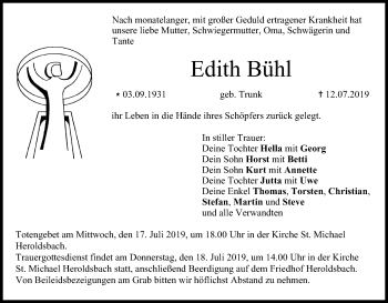 Anzeige von Edith Bühl von MGO
