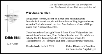 Anzeige von Edith Bühl von MGO