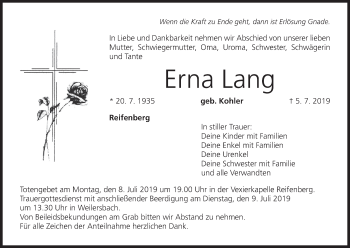 Anzeige von Erna Lang von MGO