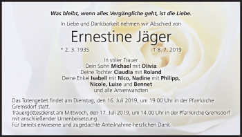 Anzeige von Ernestine Jäger von MGO