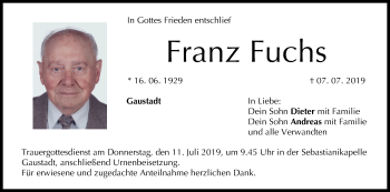 Anzeige von Franz Fuchs von MGO