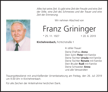 Anzeige von Franz Grininger von MGO