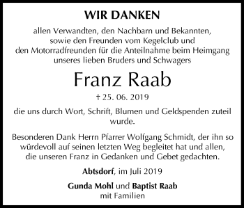 Anzeige von Franz Raab von MGO
