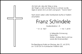 Anzeige von Franz Schindele von MGO