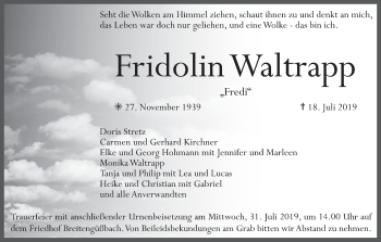 Anzeige von Fridolin Waltrapp von MGO