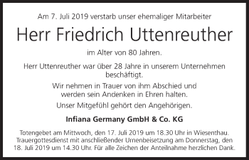 Anzeige von Friedrich Uttenreuther von MGO