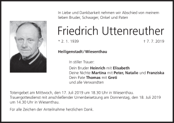 Anzeige von Friedrich Uttenreuther von MGO