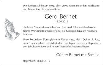 Anzeige von Gerd Bernet von MGO