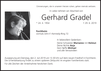 Anzeige von Gerhard Gradel von MGO