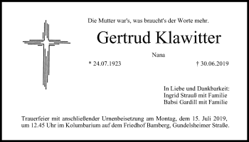 Anzeige von Gertrud Klawitter von MGO