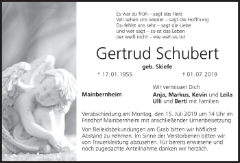 Anzeige von Gertrud Schubert von MGO