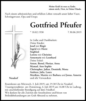 Anzeige von Gottfried Pfeufer von MGO
