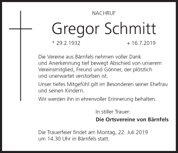 Anzeige von Gregor Schmitt von MGO