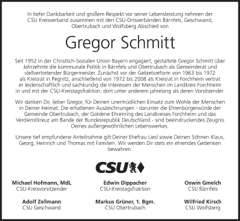 Anzeige von Gregor Schmitt von MGO