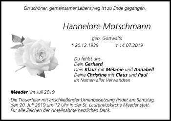 Anzeige von Hannelore Motschmann von MGO