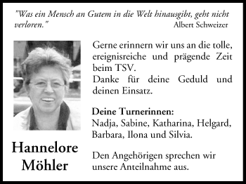 Anzeige von Hannelore Möhler von MGO