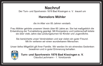 Anzeige von Hannelore Möhler von MGO