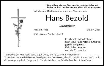 Anzeige von Hans Bezold von MGO