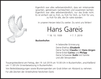 Anzeige von Hans Gareis von MGO