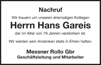 Anzeige von Hans Gares von MGO