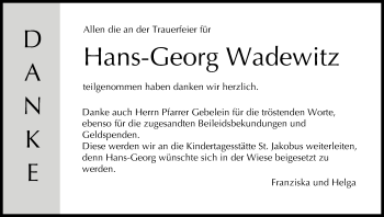 Anzeige von Hans-Georg Wadewitz von MGO