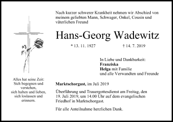 Anzeige von Hans-Georg Wadewitz von MGO