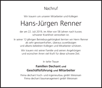 Anzeige von Hans-Jürgen Renner von MGO