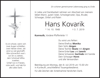 Anzeige von Hans Kovarik von MGO