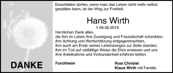 Anzeige von Hans Wirth von MGO