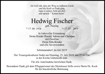 Anzeige von Hedwig Fischer von MGO