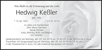 Anzeige von Hedwig Keßler von MGO