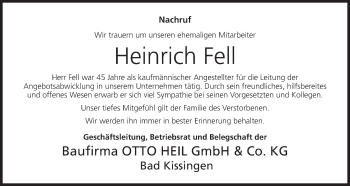 Anzeige von Heinrich Fell von MGO