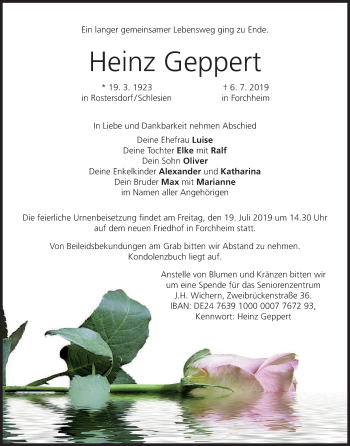Anzeige von Heinz Geppert von MGO