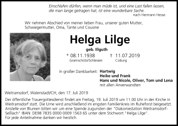 Anzeige von Helga Lilge von MGO