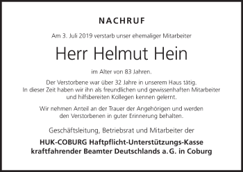 Anzeige von Helmut Hein von MGO