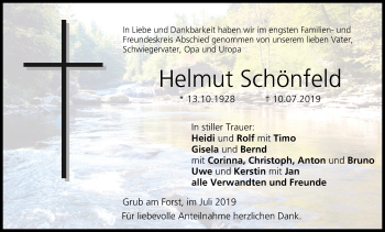 Anzeige von Helmut Schönfeld von MGO