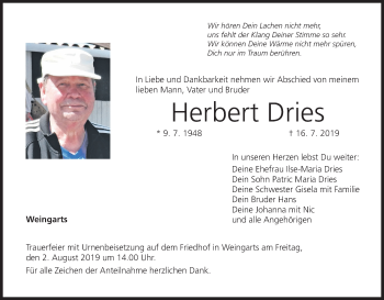 Anzeige von Herbert Dries von MGO