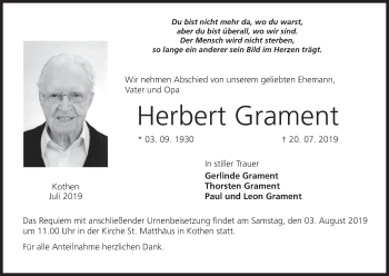 Anzeige von Herbert Grament von MGO