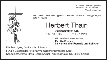 Anzeige von Herbert Thain von MGO