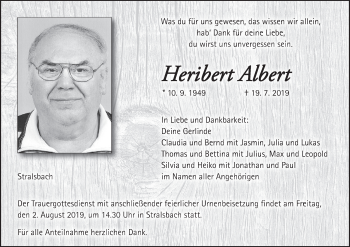 Anzeige von Heribert Albert von MGO
