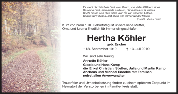 Anzeige von Hertha Köhler von MGO