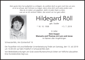 Anzeige von Hildegard Röll von MGO
