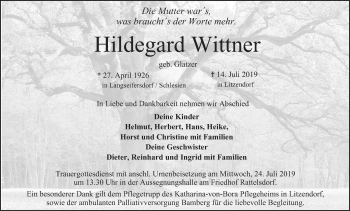 Anzeige von Hildegard Wittner von MGO