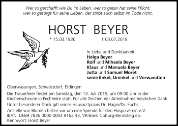 Anzeige von Horst Beyer von MGO