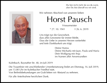 Anzeige von Horst Pausch von MGO