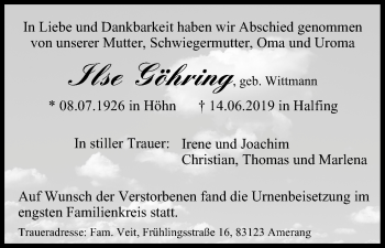 Anzeige von Ilse Göhring von MGO