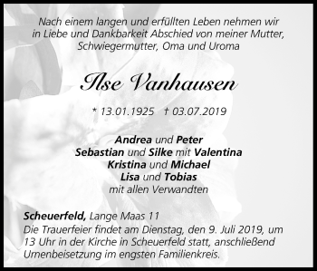 Anzeige von Ilse Vanhausen von MGO